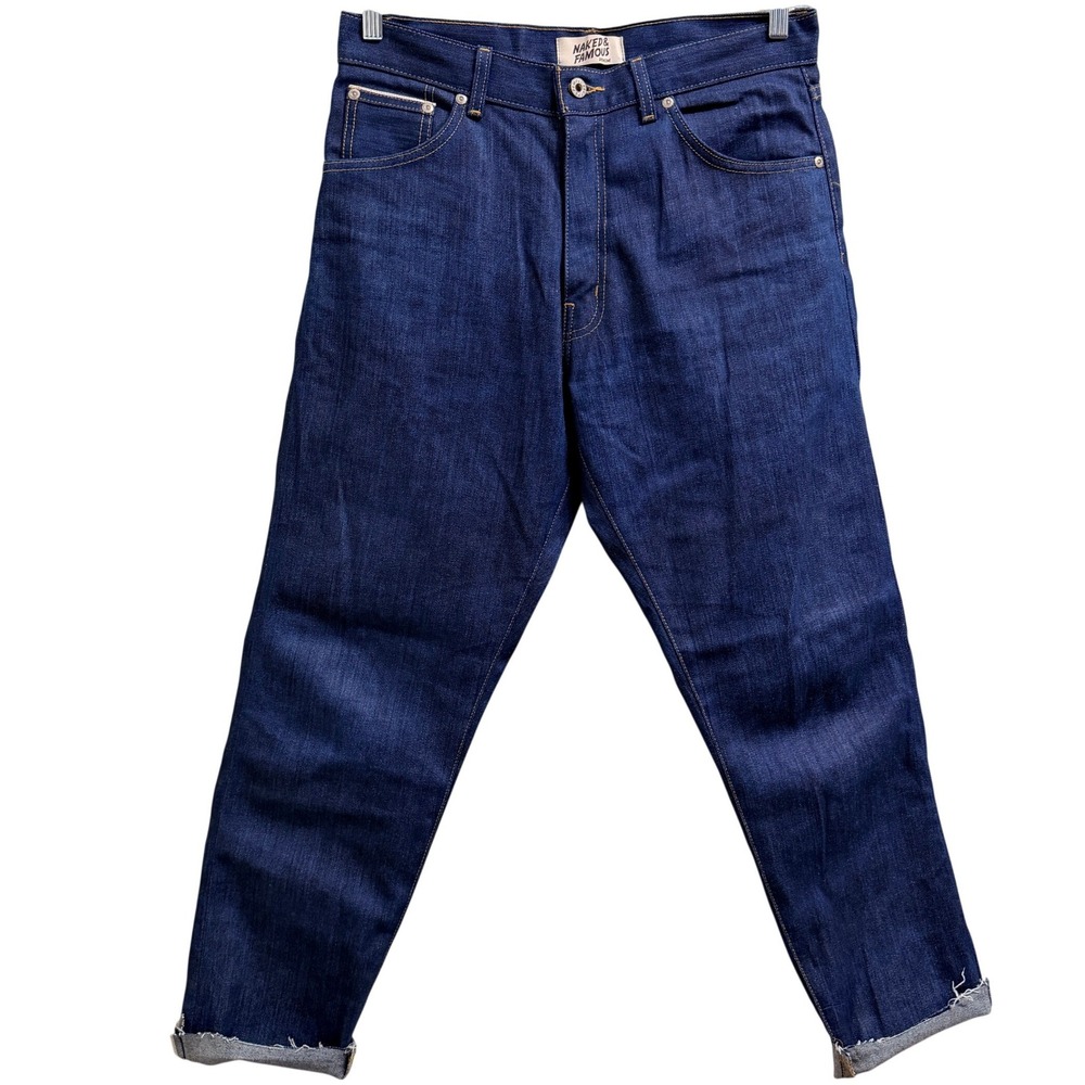 Naked‎ & Famous Kasuri Stretch Selvedged Jeans Mens 30x27 Indigo Raw Cut Hem